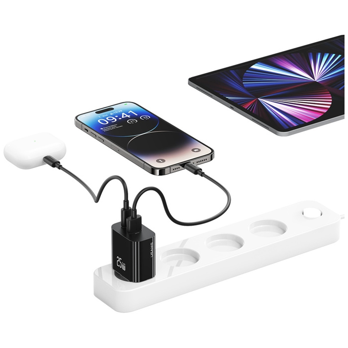 Ładowarka sieciowa USAMS CC315 T65 25W   1xUSB-C 1xUSB-A Fast Charging czarny