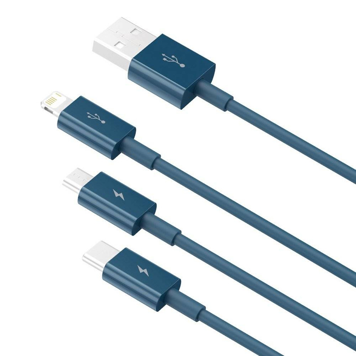 Baseus Superior Câble USB - Lightning / USB Typ C / micro USB 1,5 m 3,5 A  Bleu (CAMLTYS-03)