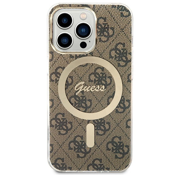 Kit Cover Guess Case+ Caricabatterie iPhone 13 Pro Max marrone/marrone rigido case 4G Print MagSafe