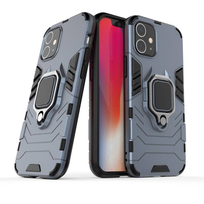 Custodia rigida ibrida Ring Armor + supporto magnetico per iPhone 12 mini blu