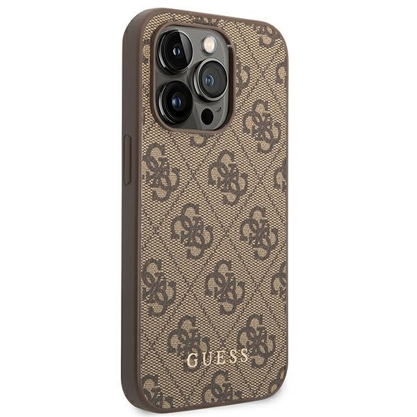 Hülle GUESS Apple iPhone 14 Pro 4G Metall Gold Logo Braun Hartcase