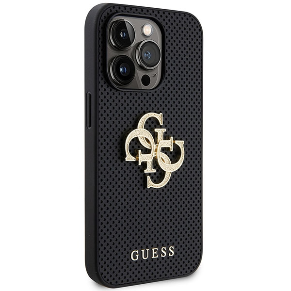 Guess GUHCP15LPSP4LGK iPhone 15 Pro 6.1" schwarz/schwarz hartcase Leder Perforiert 4G Glitter Logo