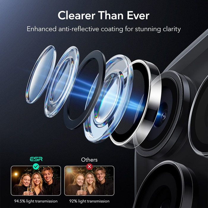 ESR CAMERA PROTECTOR ArmorITE CAMERA PROTECTOR IPhone 14 PRO / PRO MAX / 15 PRO / PRO MAX / 16 PRO / PRO MAX / 17 PRO / PRO MAX CLEAR