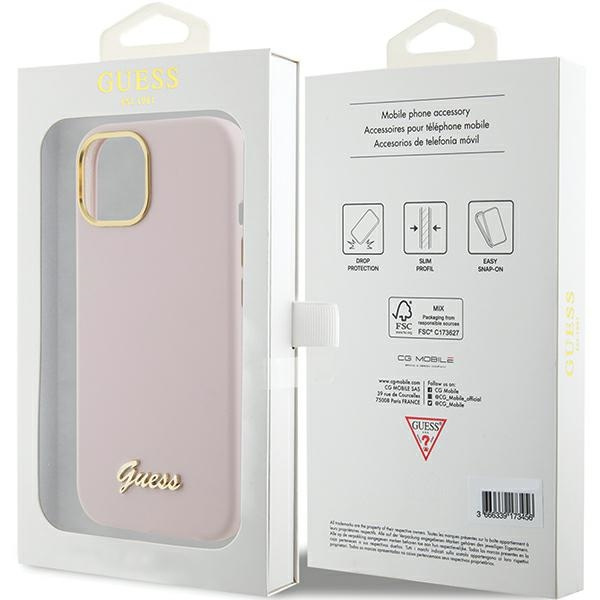Guess GUHCP15SSMBSLP iPhone 15 6.1" rose/rosecase Silicone Script Metal Logo &amp; Frame