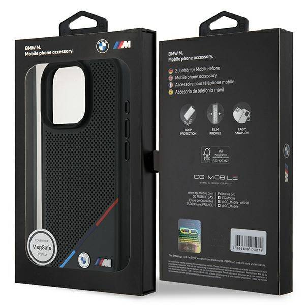 Coque BMW iPhone 16 Pro 6.3" noir/noircase M Perforated Tricolor Line MagSafe