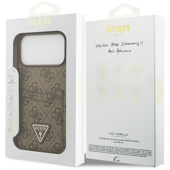 Etui Guess 4G Double Card Triangle do    iPhone 17 Pro Max brązowy