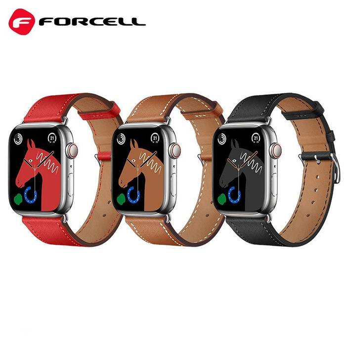 Pasek do Apple Watch Forcell F-Design FA20 dziurki skóra ekologiczna 42 / 44 / 45 / 49 mm czerwony