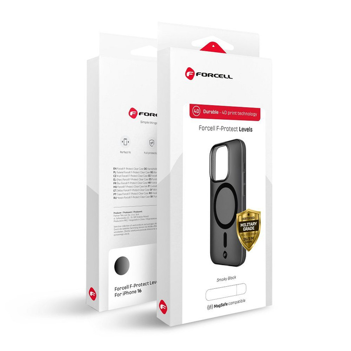 Etui na iPhone 16 Forcell F-Protect Levels Dual Layer 4D technology zgodny z MagSafe Military Drop-Test smoky black