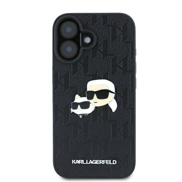 Etui Karl Lagerfeld iPhone 16 6.1" czarny/black hardcase Monogram Karl&Chaoupette Head Pin
