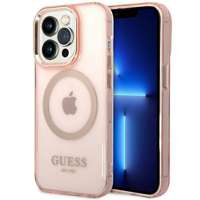 Coque GUESS Apple iPhone 14 Pro Max Gold Outline Translucide MagSafe Pink Hardcase