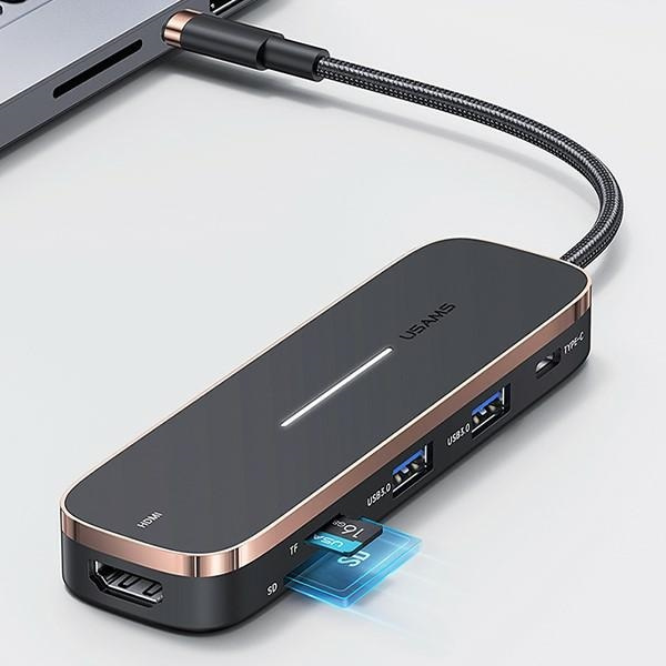 USAMS Adapter HUB 3xUSB + USB-C + HDMI black/black SJ578HUB01 (US-SJ578)