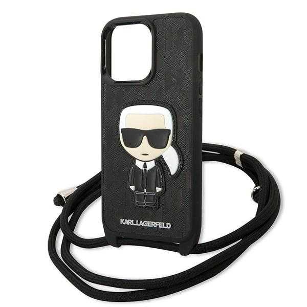 Karl Lagerfeld KLHCP13LCMNIPK iPhone 13 Pro / 13 6.1" hardcase schwarz/schwarz Leder Monogramm Patch und Kordel Iconik