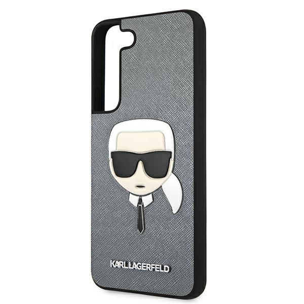 Telefontok KARL LAGERFELD Samsung Galaxy S22 Plus Saffiano Ikonik Karl's Head ezüst kemény tok