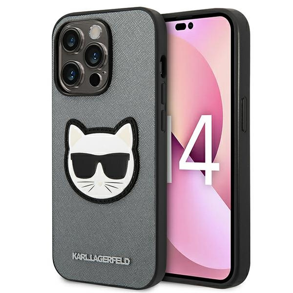 Hülle Karl Lagerfeld iPhone 14 Pro 6.1" hartcase silber/silber Saffiano Choupette Head Patch