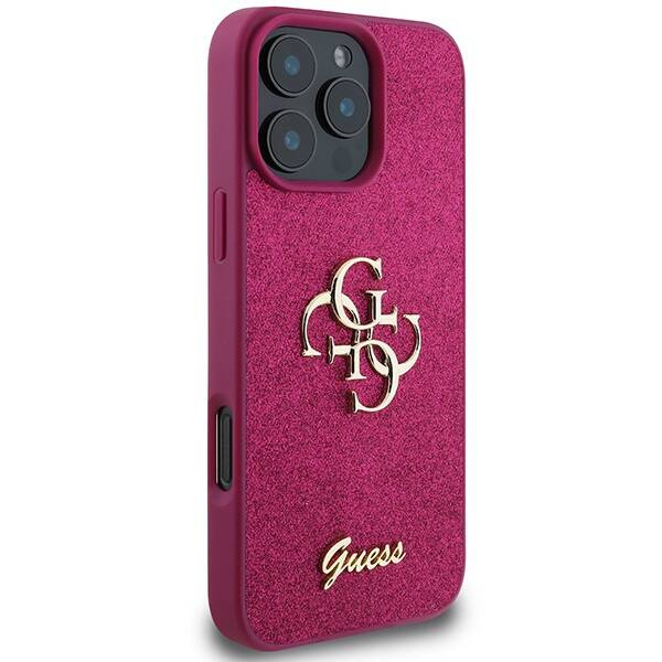 Etui Guess iPhone 16 Pro fioletowy/purple hardcase Glitter Script Big 4G