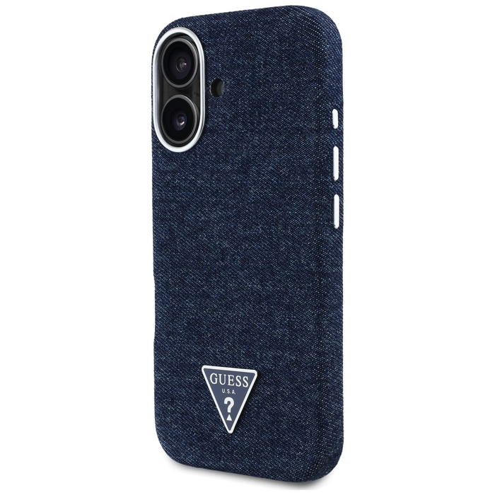 Etui Guess Denim Triangle Logo MagSafe   do iPhone 16 niebieski