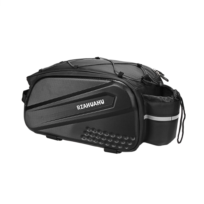 WYA36Y7S Fahrradträgertasche mit langem Riemen und erweiterbaren Seitentaschen – Schwarz