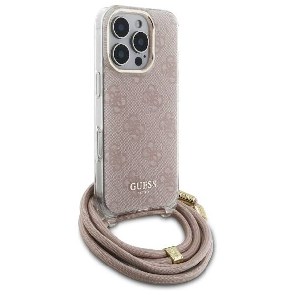 Etui Guess iPhone 16 Pro Max 6.9" różowy/pink hardcase Crossbody Cord 4G Print