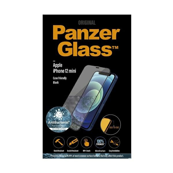 PanzerGlass E2E Super+ iPhone 12 Mini Case Friendly AntiBacterial MicroFracture schwarz/schwarz