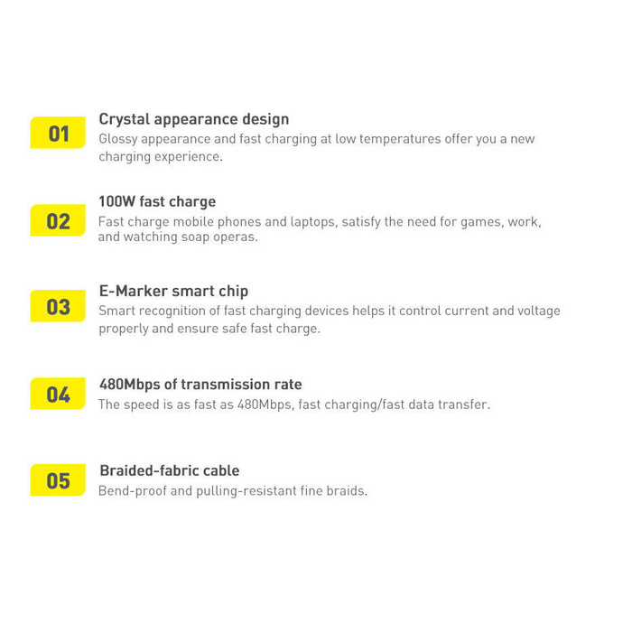 Câble Baseus Crystal Shine Series Câble USB pour une charge rapide et un transfert de données USB Type C - USB Type C 100W 1,2 m noir (CAJY000601)