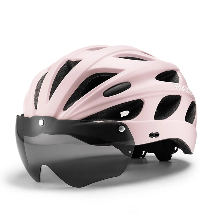 Rockbros Fahrradhelm mit Visier, abnehmbare UV-Brille, abnehmbares Visier, Unisex – Rosa