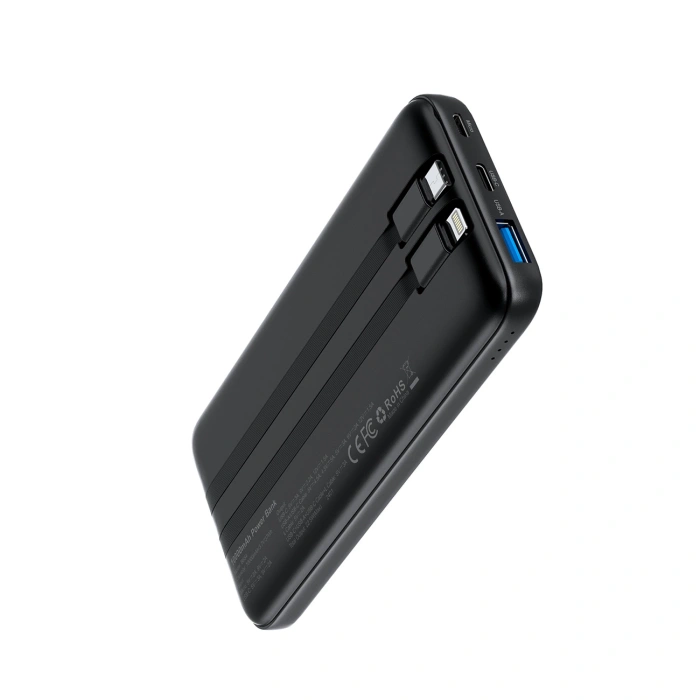 Choetech Powerbank B654 10000mAh 22.5W USB-A / USB-C / micro USB mit integriertem kabel USB-C / Lightning - schwarz