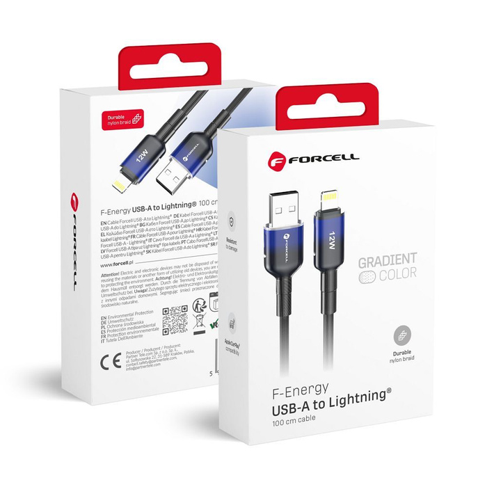 Kabel USB A do Lightning Forcell F-Energy 2,4A 12W Gradient 1 m C353 czarny