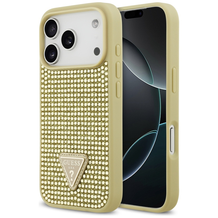 Etui Guess Rhinestone Triangle Logo do   iPhone 17 Pro złoty