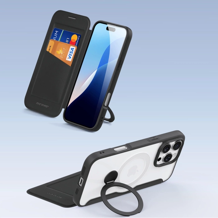 Dux Ducis Skin X Pro Hülle für iPhone 16 Pro Max mit MagSafe, Flip und Stand – Schwarz