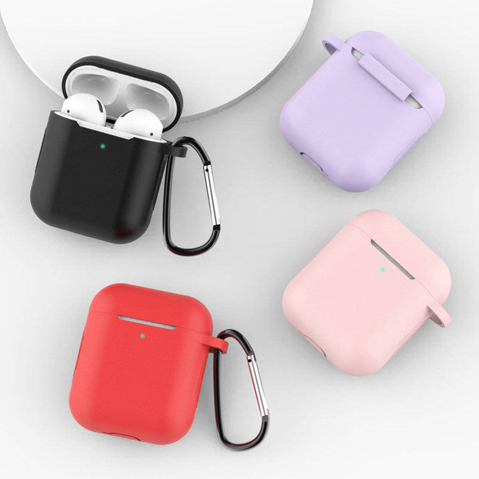Pouzdro pro AirPods 2 / AirPods 1 silikonový měkké pouzdro sluchátka + přívěsek na klíče černý (case D)
