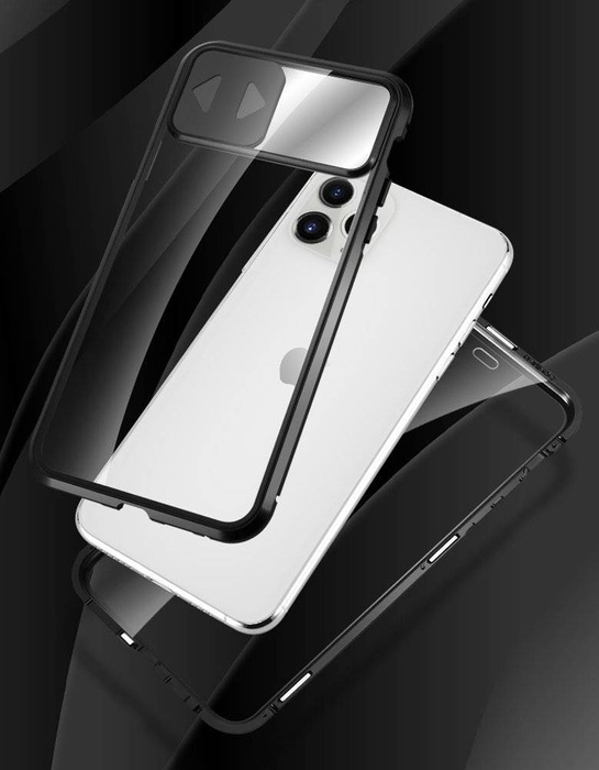 Wozinsky Magnetic Cam Slider Case Magnetic 360 Full Phone Cover Glass Screen Cover Camera Huawei P40 Black