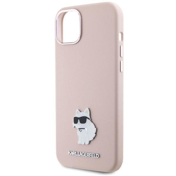 Etui Karl Lagerfeld KLHCP15SSMHCNPP iPhone 15 6.1" różowy/pink Silicone Choupette Metal Pin Case