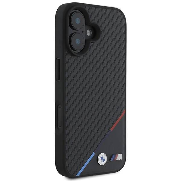 Cover BMW iPhone 16 Plus 6,7" nero/nero durocase Carbon Tricolor Line MagSafe
