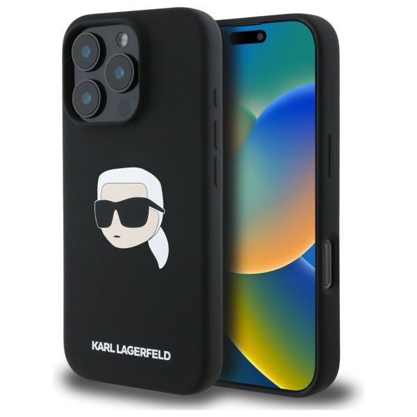 Etui Karl Lagerfeld iPhone 16 Pro czarny/black HC MagSafe Sil KL Head Print