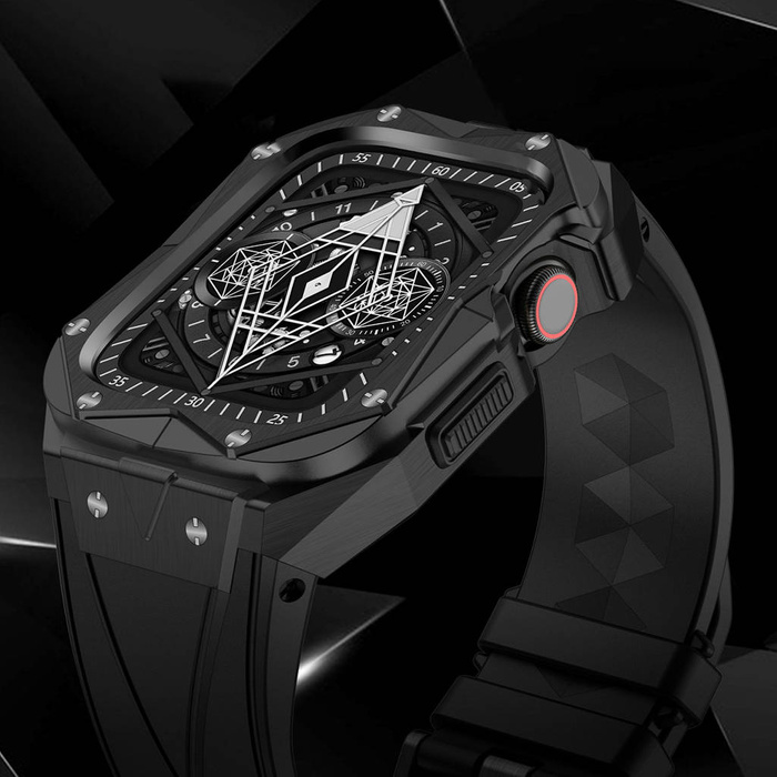 Kingxbar CYF140 2in1 Armband für Apple Watch Ultra, SE, 8, 7, 6, 5, 4, 3, 2, 1 (49, 45, 44, 42 mm) mit integriertem Edelstahl-Rüstungsgehäuse Silber