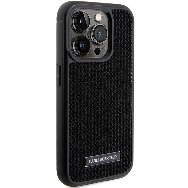 Karl Lagerfeld KLHCP15XHDSPLK iPhone 15 Pro Max 6.7" negro/negro durocase Rhinestone Logo Placa metálica