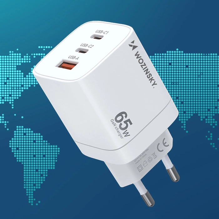 Wozinsky CGWCW 65W USB-A / 2 x USB-C GaN wall charger - white