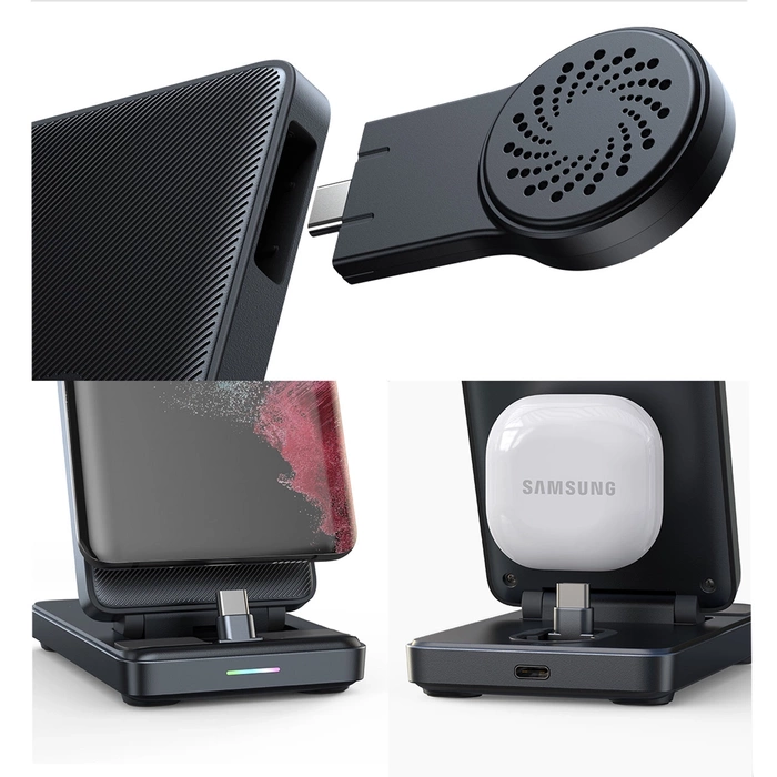 Joyroom JR-WQS01 Station de recharge Samsung Galaxy USB-C 4en1 pliable - noir