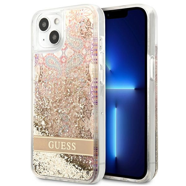 Hülle GUESS Apple iPhone 13 Mini Paisley Liquid Glitter Gold Hartcase