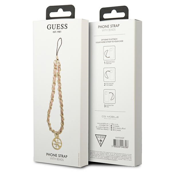 GUESS Phone Strap Chain Metal 4G Charm Pink