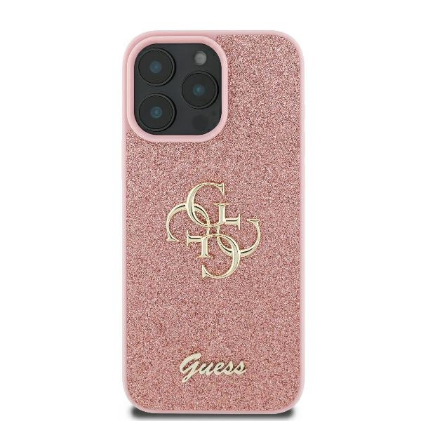 Etui Guess iPhone 16 Pro 6.3" różowy/pink hardcase Fixed Glitter Big 4G