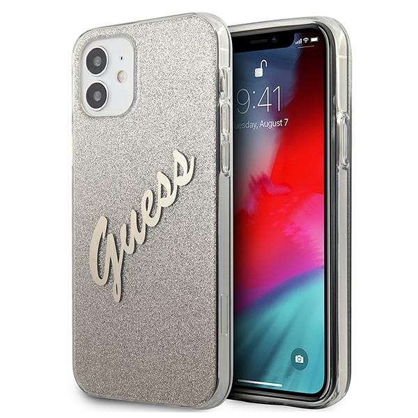 GUESS Apple iPhone 12 Mini Glitter Gradient Script GUHCP12SPCUGLSGO Gold HardHülle