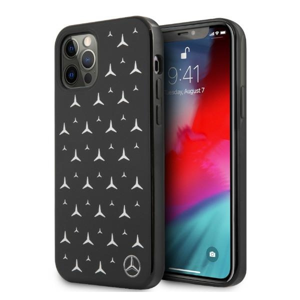 Pouzdro MERCEDES Apple iPhone 12 12 Pro Silver Stars Pattern Black Hardcase