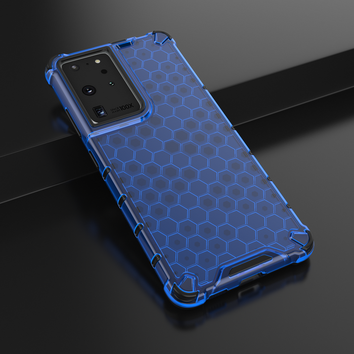 Funda blindada Honeycomb con marco de gel para Samsung Galaxy S22 Ultra azul
