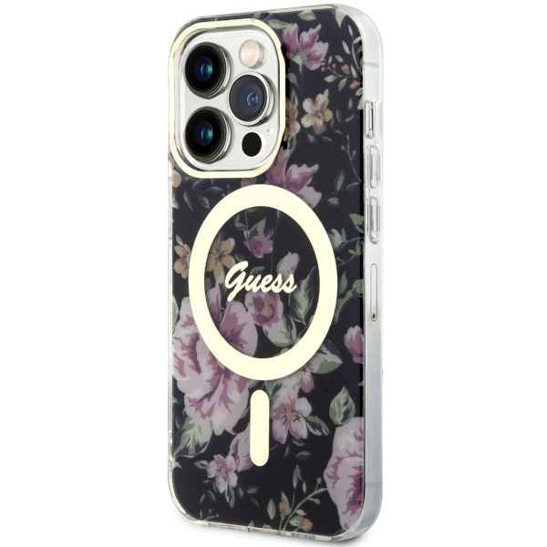 Hülle Guess GUHMP14LHCFWSK iPhone 14 Pro 6.1" schwarz/schwarz hartcase Flower MagSafe Case
