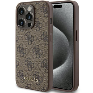 Cover Guess GUHCP15LG4GFBR iPhone 15 Pro 6.1" marrone/marrone case 4G Metal Gold Logo Case