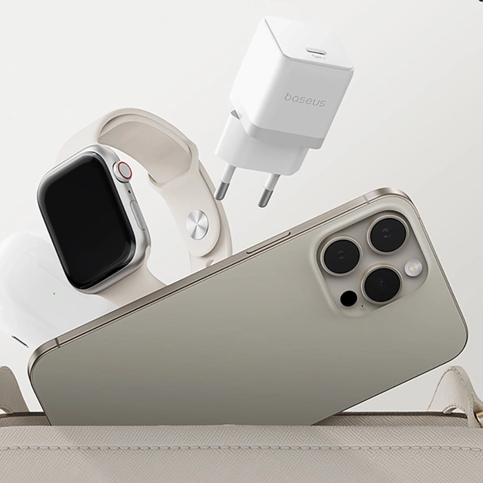 Baseus Palm 1C 20W Wandladegerät (mit Baseus Mini White USB-C 60W (20V/3A) 1m Kabel) - Weiß