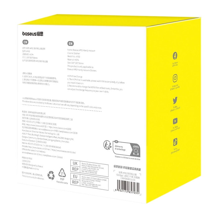 Filter für den Staubsauger Baseus AP02 mit einer Leistung von 6000 Pa – orange