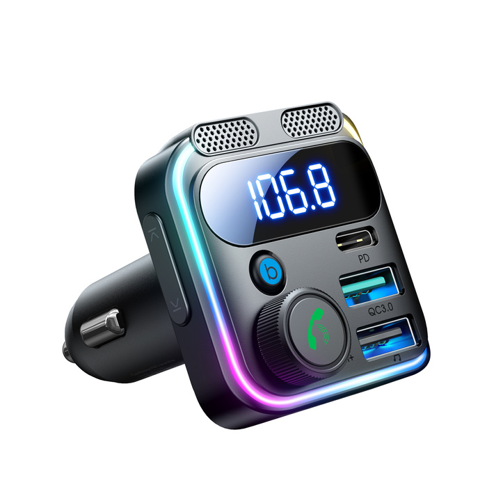 Joyroom JR-CCB01 Transmetteur FM 48W 2x USB-A USB-C avec double microphone - noir
