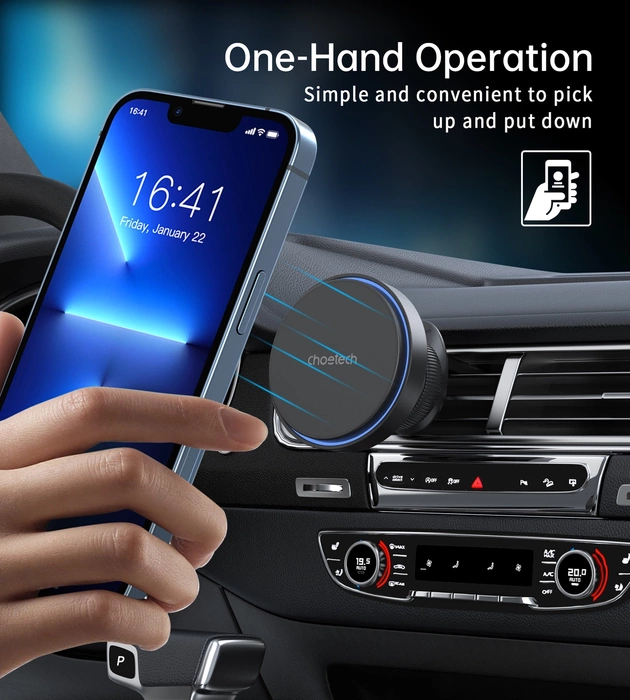 Magnetický držák Choetech T205-F s 15W indukční nabíječkou - černý